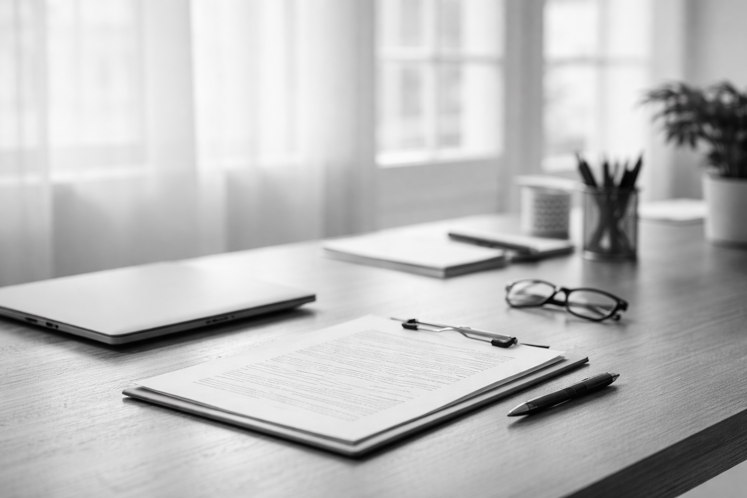 Minimalist workspace with natural light